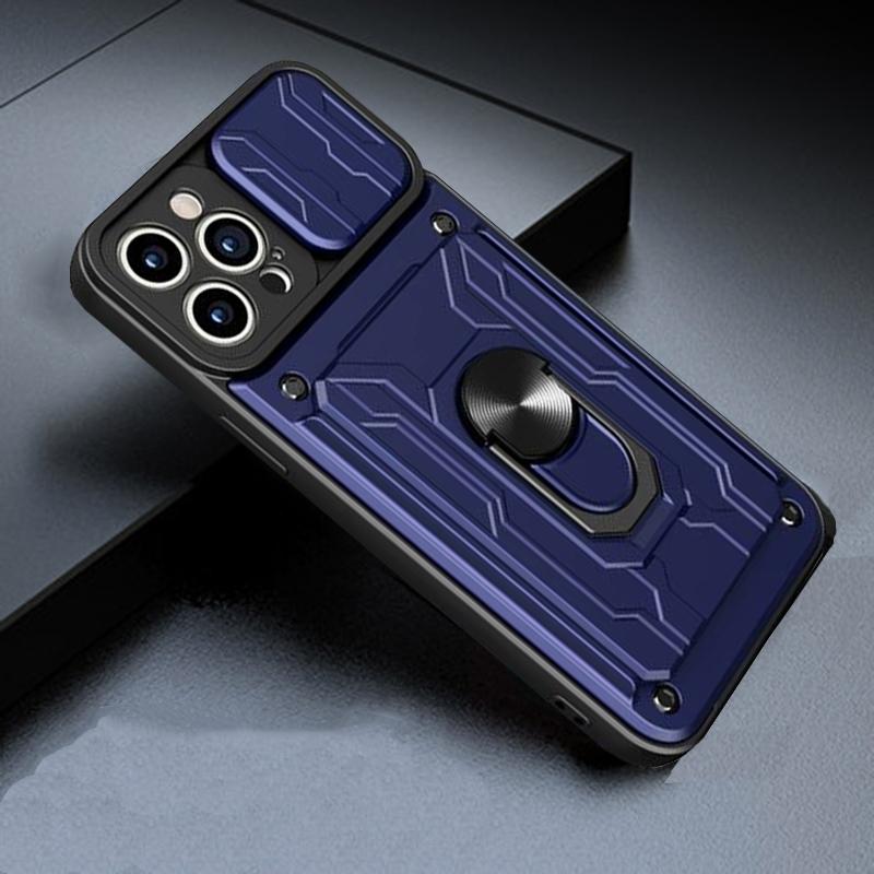 Multifunction Card Holder Slide Camera Case For iPhone 13 12 11 Pro Max X XR XS Max 6 8 7 Plus 13pro 12pro Shockproof Bumper Armor Ring Stand Cover