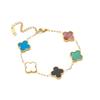 18K Gold Titanium Steel Four-Leaf Clover Double-Sided Bracelet with Five-Color Flowers.