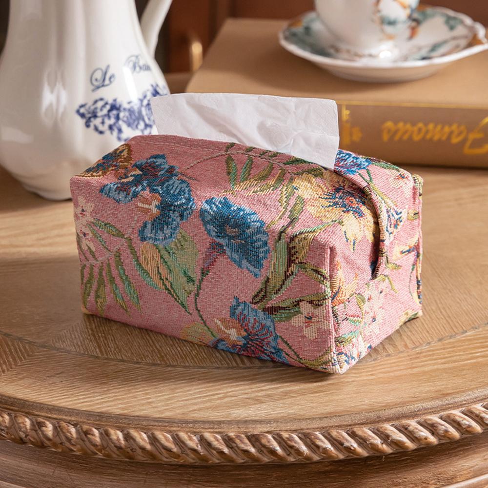1PC Flower Embroidery Storage Bag, Chinese Style Fabric Drawer, Desktop Creative Tissue Bag, Home Decoration
