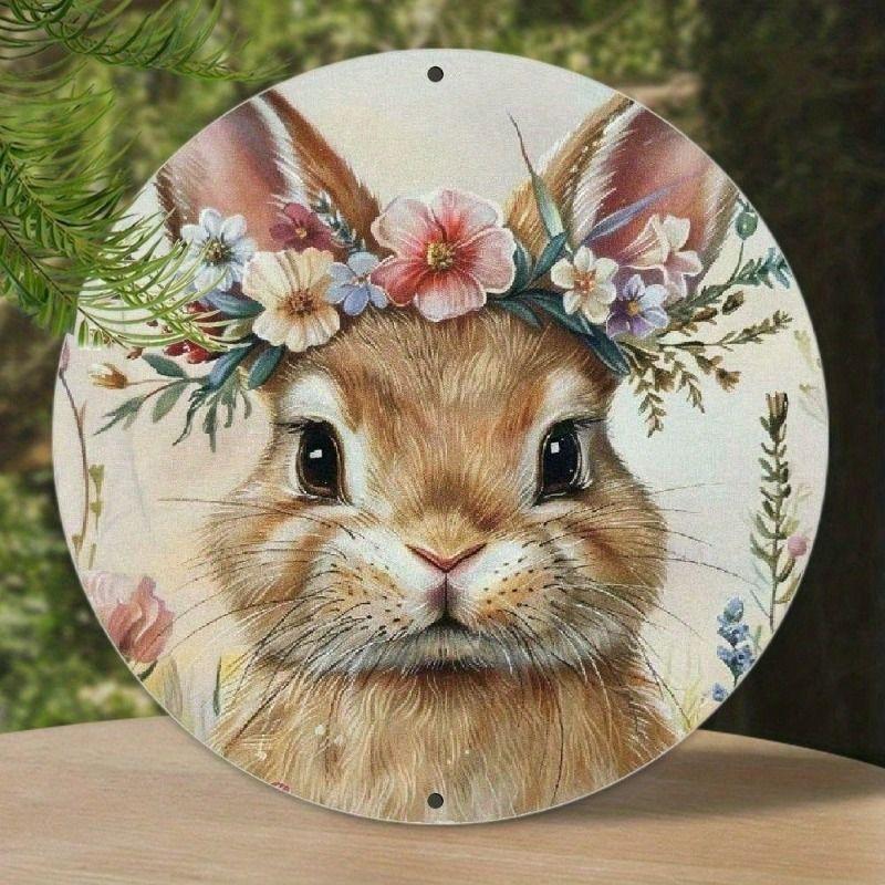 

Metal Wall Art Decor, Easter Bunny Rabbit Vintage Wreath, Living Room Poster