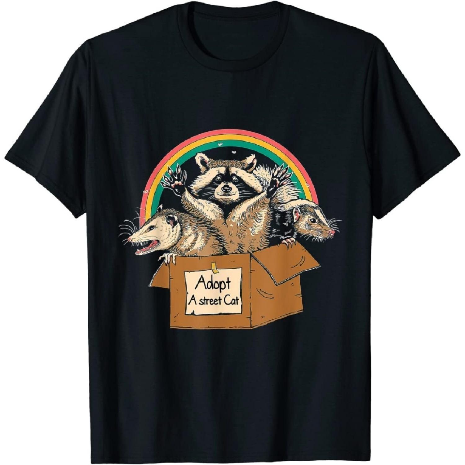 

HATANSE Adopt A Street Cat Shirt Funny Opossum Raccoon Skunk Vintage T-Shirt XXXXXL чорний