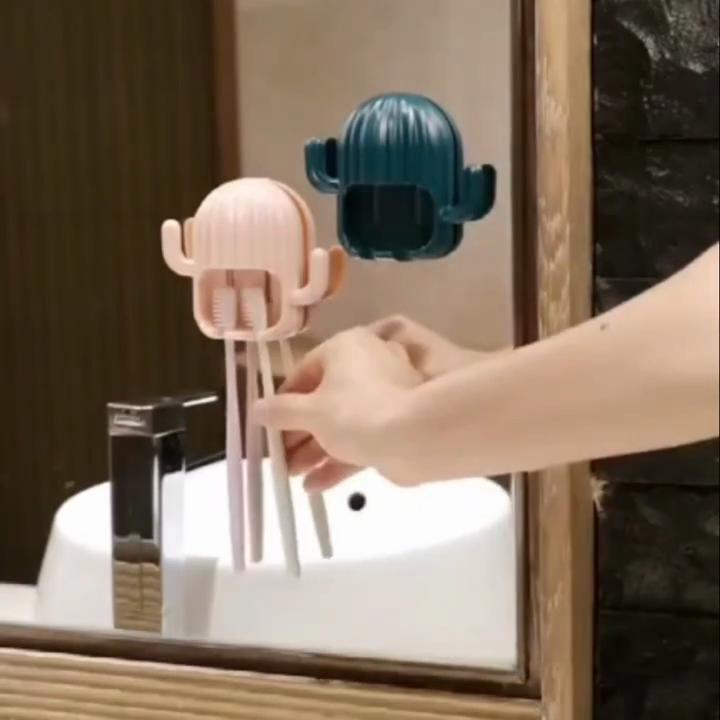 1KS Domácí držák na zubní kartáčky Samolepicí Nástěnný Úložný stojan Kaktus Kuchyně Koupelna Organizér na zubní kartáčky s háčkem