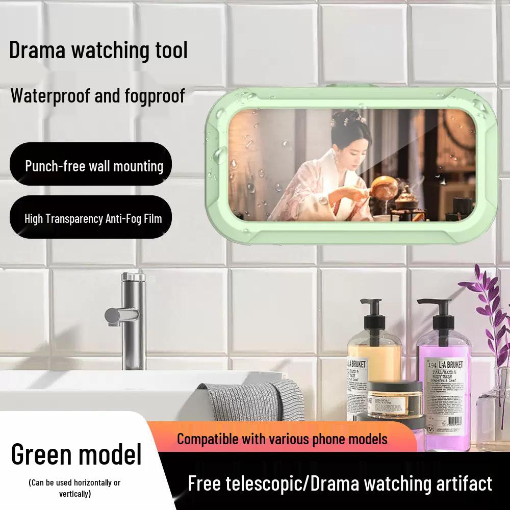Wasserdichter, beschlagfreier Wand-Handyhalter, drehbare Box für Badezimmer und Küche zum Streamen.