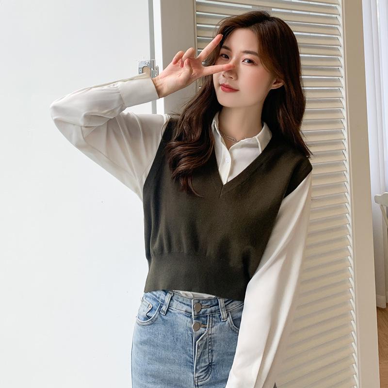 Women's Korean Style Knit Pullover Vest - Casual College Sweater Top