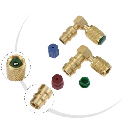 R12 To R134A Air Conditioning Adapter Kit with 90 Degree Quick Connect Valve and High Low Side Brass Fittings 5 Piece Set