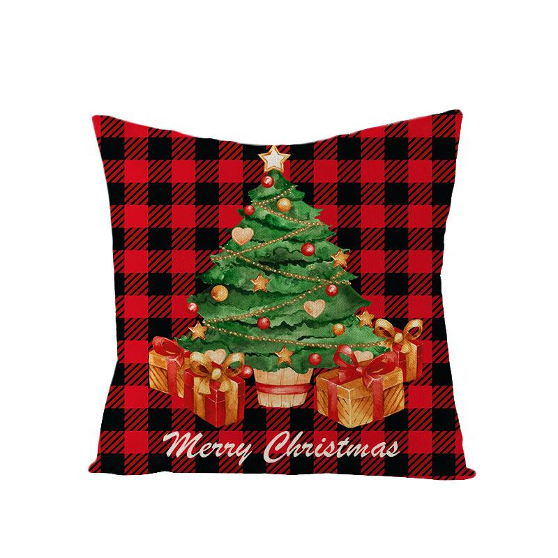 Colorful Plaid Christmas Pillow Cover Polyester Cartoon Print Sofa Cushion Cover Home Decoration