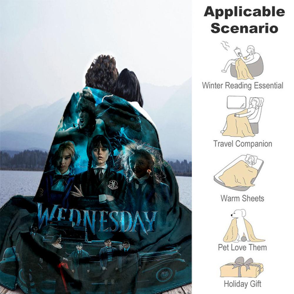 1pc Wednesday Outdoor Blanket Lightweight Flannel, Soft & Warm, All-Season Use for Sofa, Outdoor, Camping, Living Room, Office124