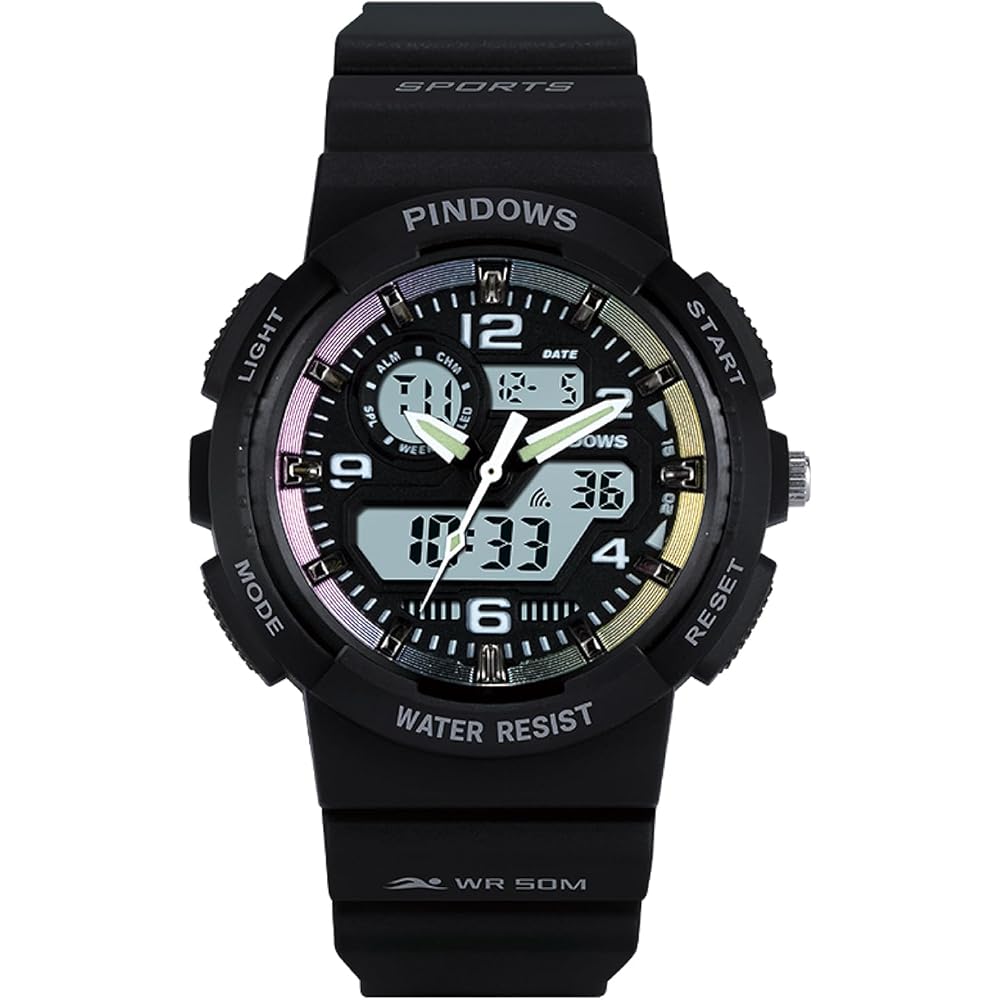 PINDOWS Women s Sports Watch Analog Digital LED Display 50m Waterproof Multi-Function Fitness Tracker Running Hiking Outdoor Adventure