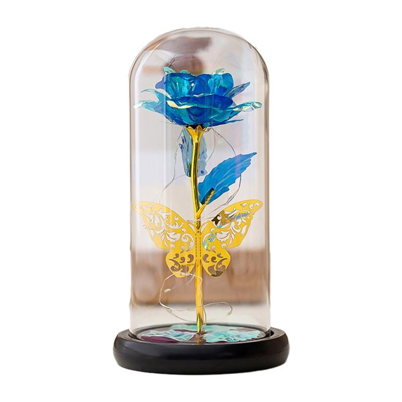 Forever Flower Gold Foil Rose Flowers In Glass Dome with LED Light Valentine's Day Gift Mother's Day Wedding Anniversary X3UC