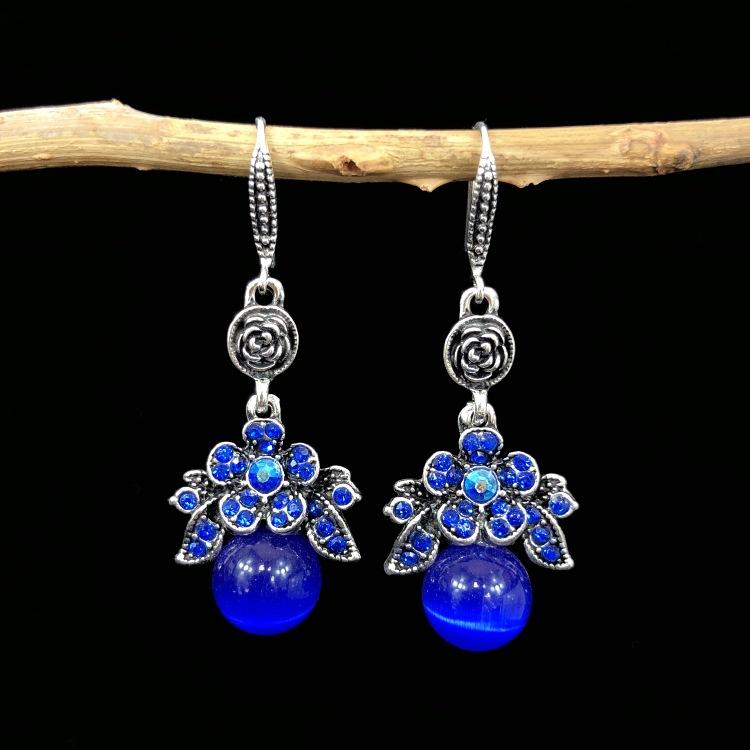 Ethnic style retro fashion agate earrings women's simple temperament opal diamond earrings versatile long ear jewelry