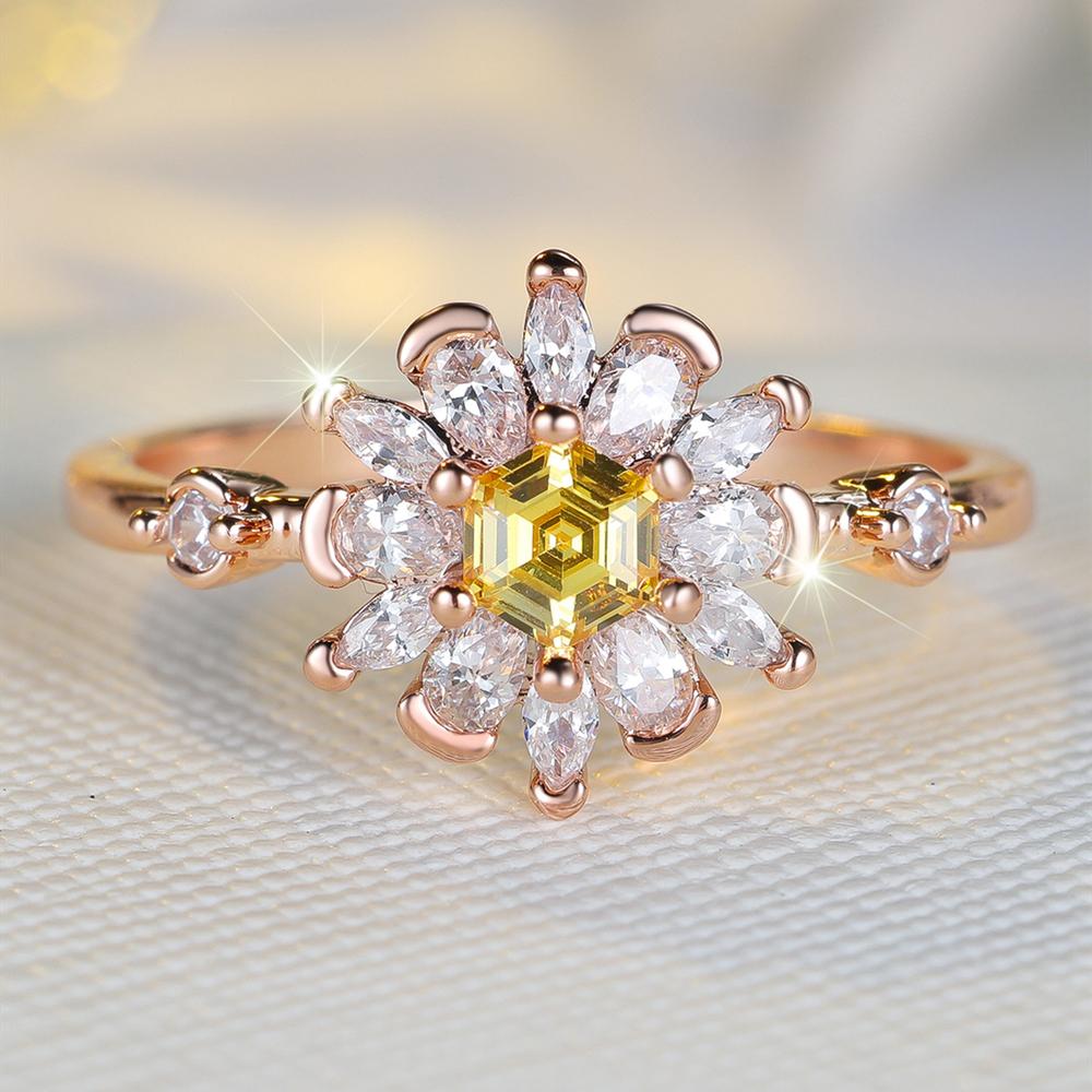 

Красивое белое желтое циркониевое кольцо для женщин Элегантные ювелирные аксессуары цвета розового золота для подарков на годовщину свадьбы 10