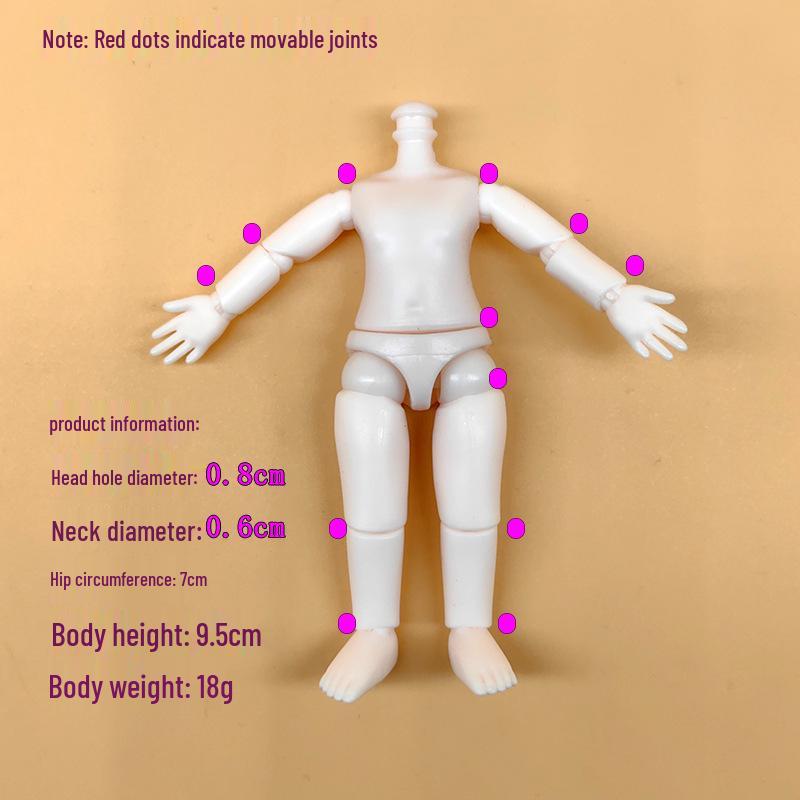13cm BJD Blank Dress-Up Doll with 9.5cm Live Hands and Face-Up, Includes Princess Accessories