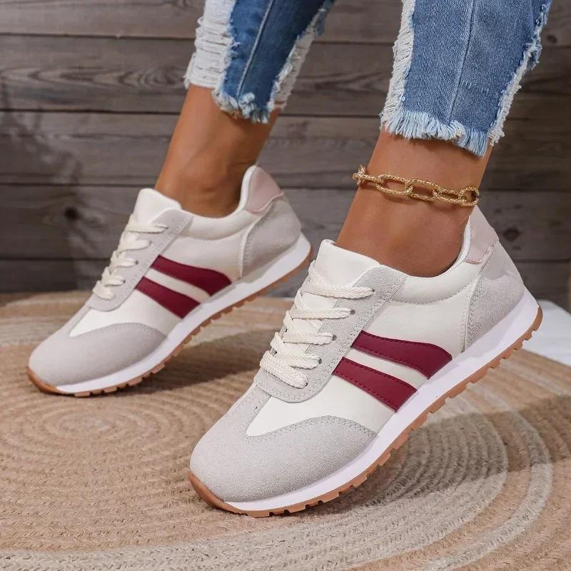 Faux Suede Women'S Sneakers Shoes Summer Trend Casual Platform Sneakers Female New Striped Large Vulcanized Shoes Comfort