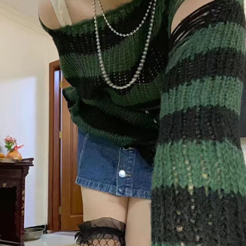 Ripped Striped Korean Sweater - Unisex, Color Block Knitwear