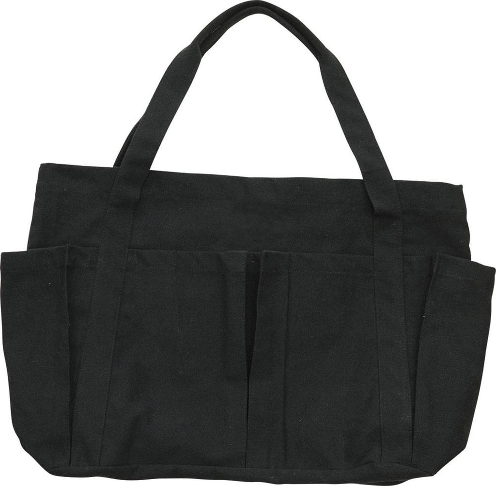 ZIP CORPORATION Canvas Tote Bag, Large Capacity, Solid Cotton Canvas, Convenient Design with Multiple Storage Pockets and Top Zipper, Black, Approx.