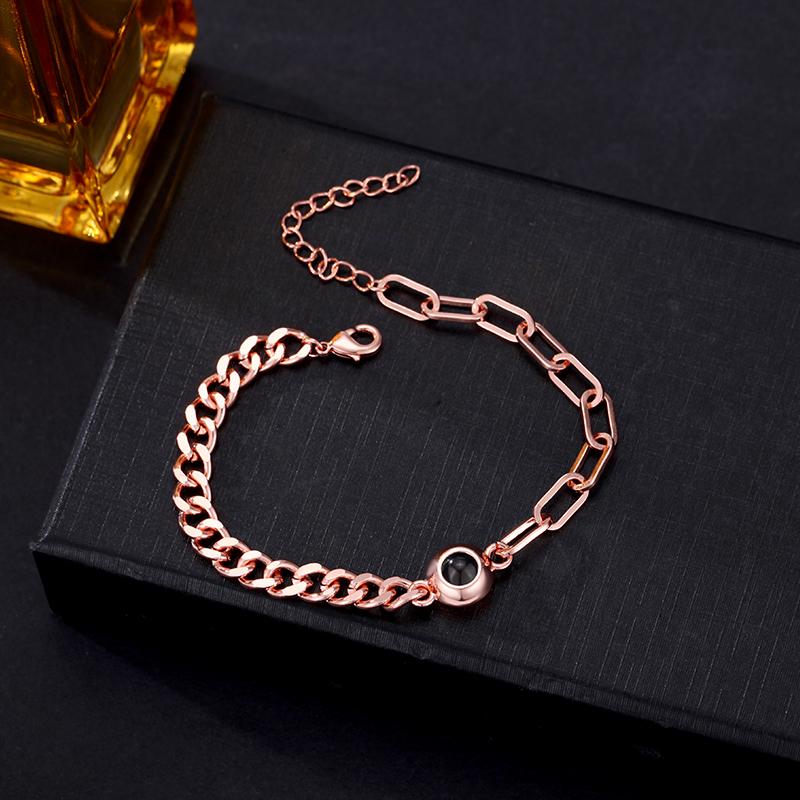 Personalisierte rhodium- oder goldbeschichtete Messing-Gliederkette Foto-Projektionsarmband