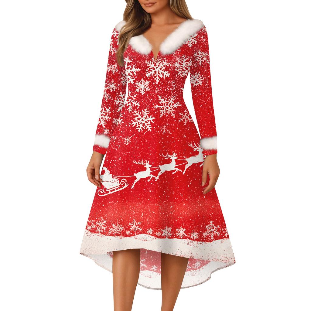 Christmas Party Printed Dresses For Women Vintage Christmas Midi Dress Casual Dresses Cocktail Dress Party Festive Dresses