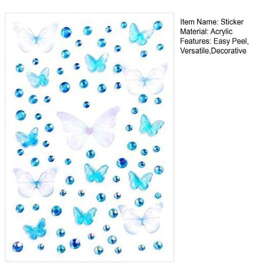 Cartoon Butterfly Rhinestone Face Stickers for Kids Self-Adhesive Gem Stickers for Stage Performance Makeup DIY Girl Dress Up Party Props
