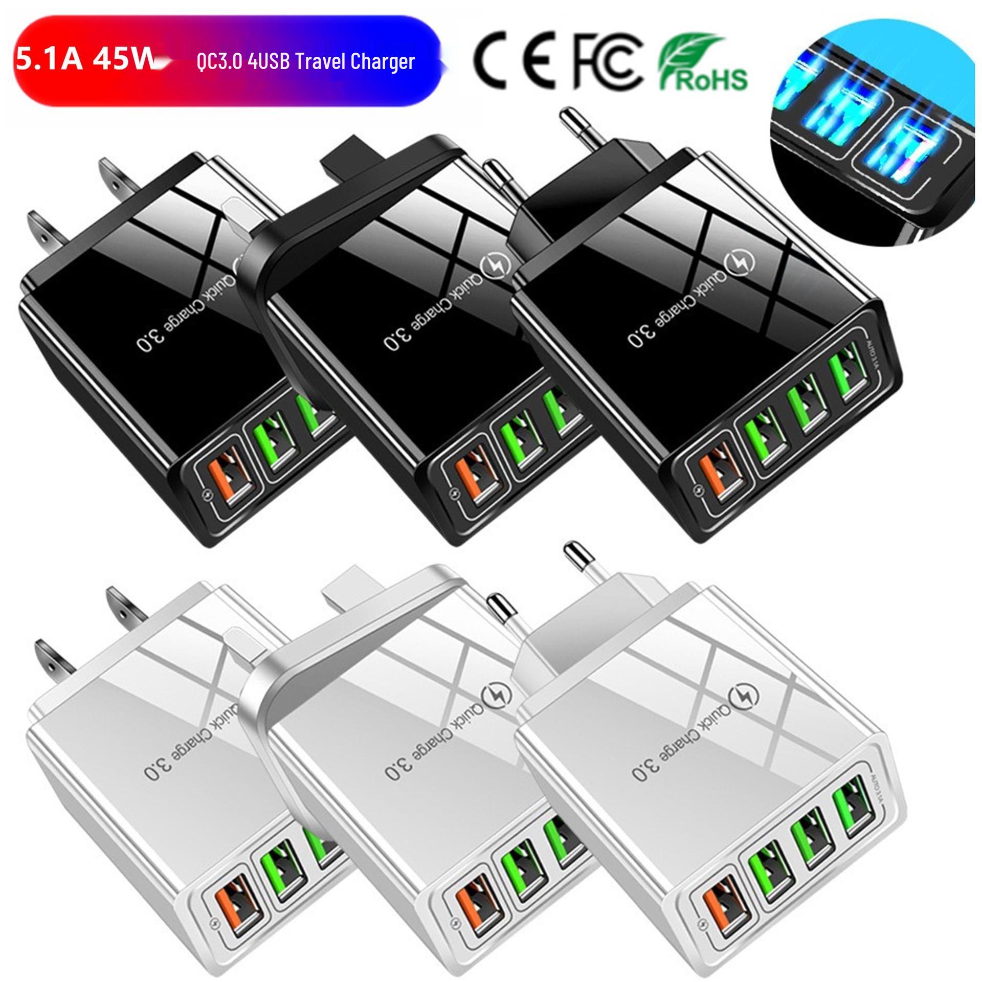 

5.1A QC3.0 4-Port USB Fast Charger with US/EU/UK Plug 4USB Fast Charge UK білий
