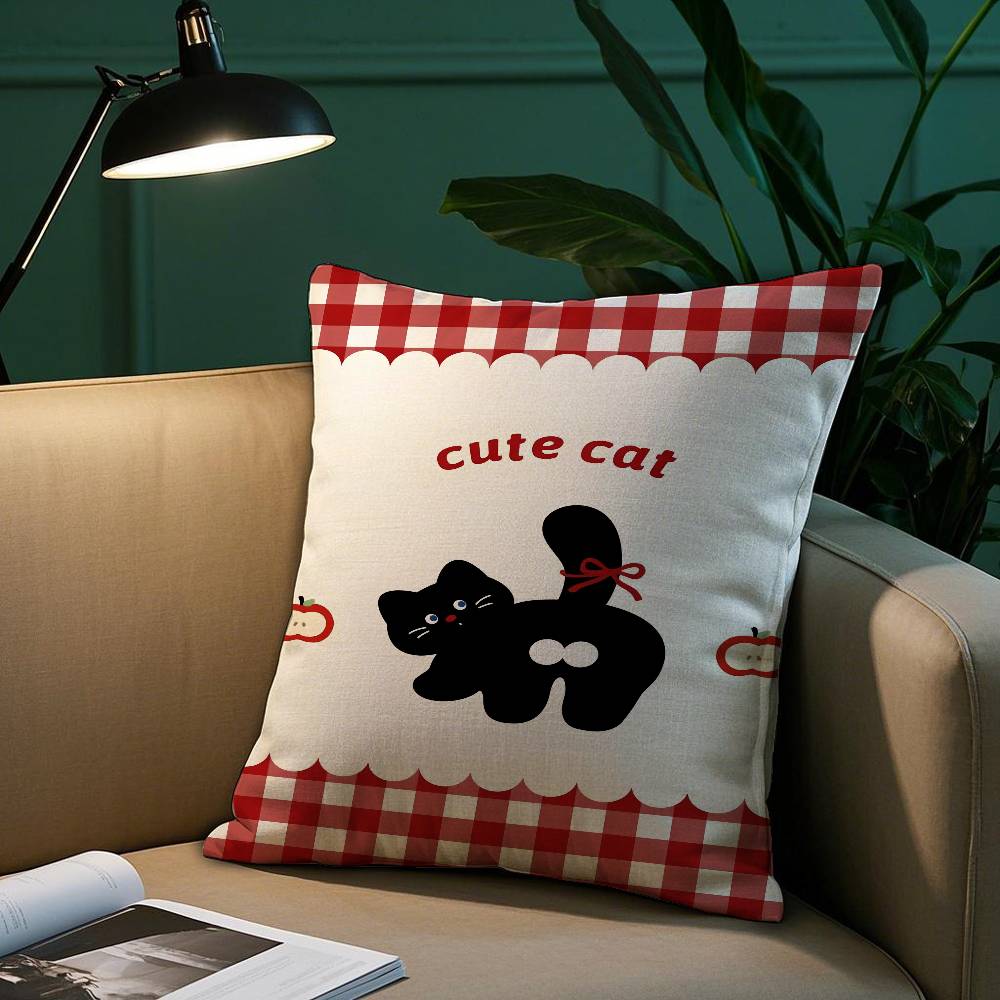 Cute Cartoon Cat Pillow Case Plush Fabric Soft Pillowcase Double Sided Print Sofa Cushion Cover Throw
