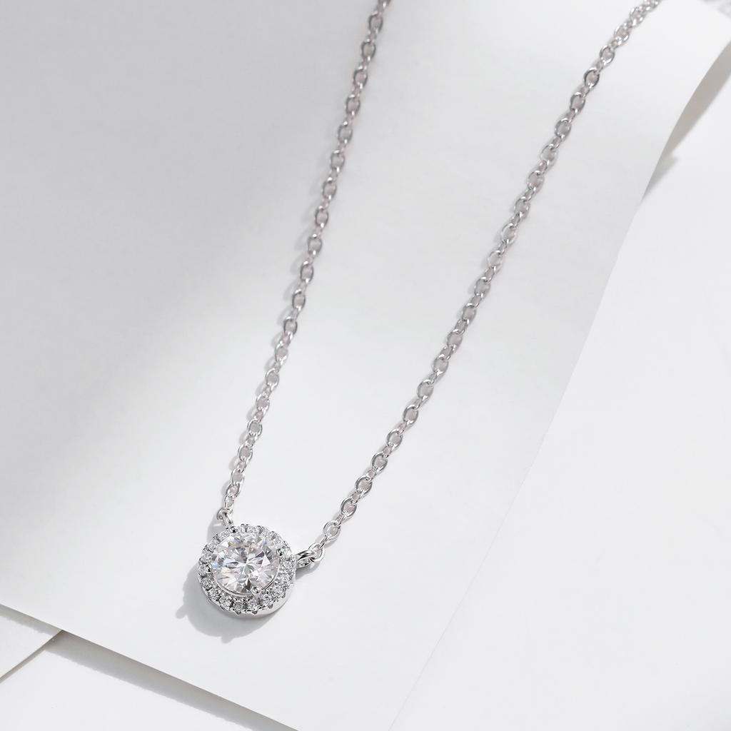 MODIAN 0.8 Carat D Classic Halo Moissanite Pendant Necklace 925 Silver Lab Diamond Wedding Jewelry For Women