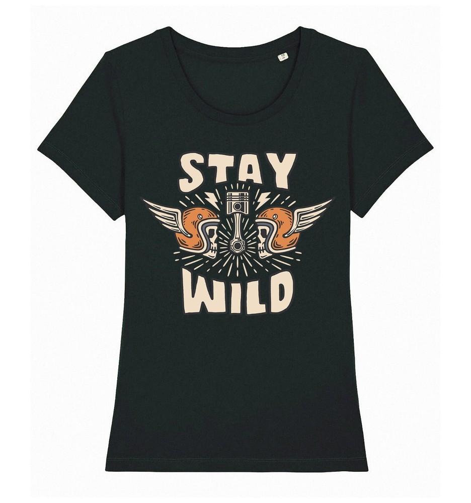 

Womens BIKER T-Shirt STAY WILD Skulls Motorcycle Bike Motorbike Chopper Ladies 4XL