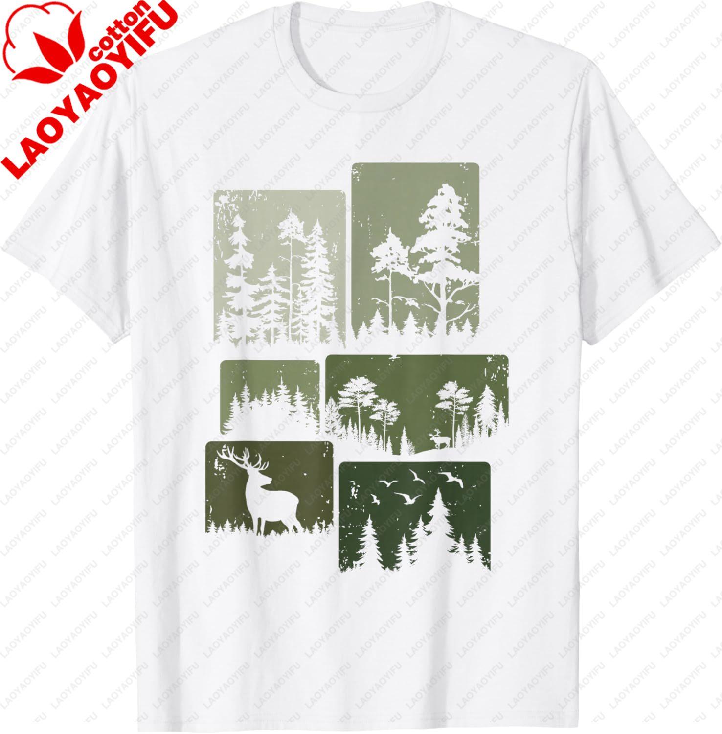 Trees Wildlife Nature Outdoor Vintage Forest TShirt Cotton Unisexs Clothing Tops Casual Graphic T Shirts Camisas Streetwear S