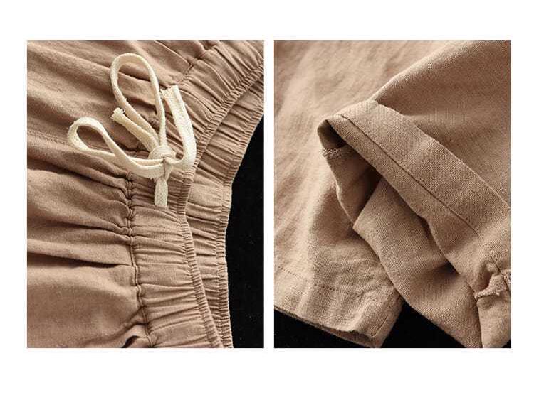 Women's Washed Cotton Elastic Waist Casual Summer Harem Pants with Lace-Up Detail