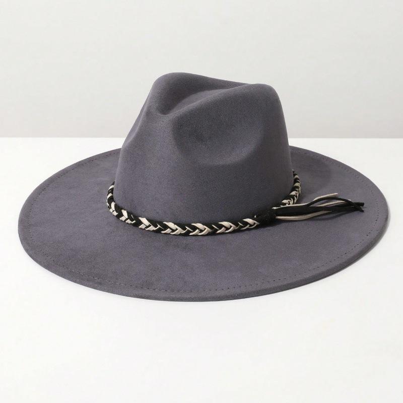 Suede Felt Hat for Men and Women, Couple's Large-brimmed Hat, Flat-brimmed Gentleman's Hat