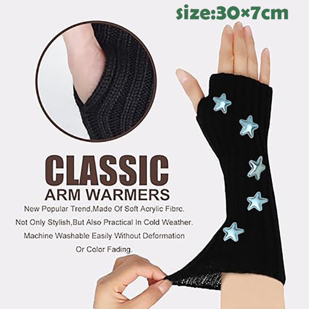 Mănuși Tricotate Lungi Fără Degete cu Model Stele Mănuși Mănuși de Iarnă Mănuși Mănuși Încălzitoare pentru Brațe pentru Femei