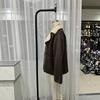 Womens Faux Leather Fleece-Lined Double-Sided Collar Long Sleeve Jacket Winter Casual Outerwear