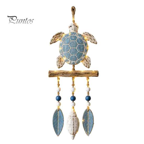 Decorazione da Appendere per Portico Costiero, Ornamento da Parete in Legno Illuminato, Cartello Nautico con Pesce, Conchiglia, Stella Marina e Ornamenti, Luci LED Calde, Casa al Mare per