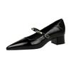 Korean Retro Patent Leather Pumps, Pointed Toe Buckle Design Block Heel Shoes, Simple Comfortable Mid Heel Daily Casual Office Dress Shoes for Women