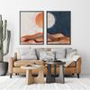 Abstrakter Sonne und Mond Boho Wüste Wandkunst Poster Szene Gebranntes Orange Marineblau Leinwand Malerei Bild Nordische Wohnzimmer Dekoration Kein Rahmen