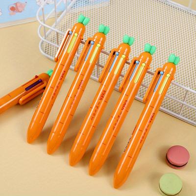 5pcs Cartoon Carrot Shape 6 In 1 Color Multi Function Ballpoint Pen 0.5mm Multi-color Ink Pens Back To School Stationery Supplies