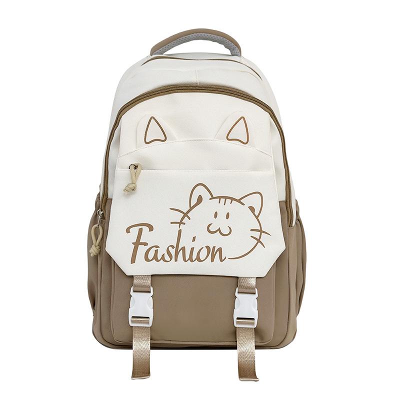 2026 New Large Capacity Nylon Backpack Student Simple Cute Cat School Bag Multifunctional Storage Pack