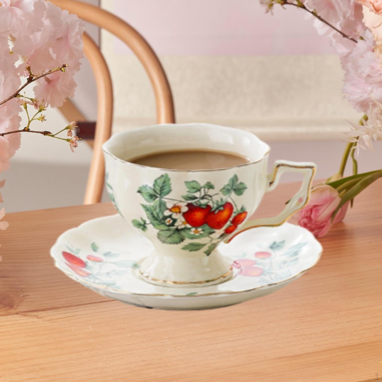 

Ceramic Coffee Cup and Saucer Set Mug Portable with Handle Wedding Gift Unique Tabletop
