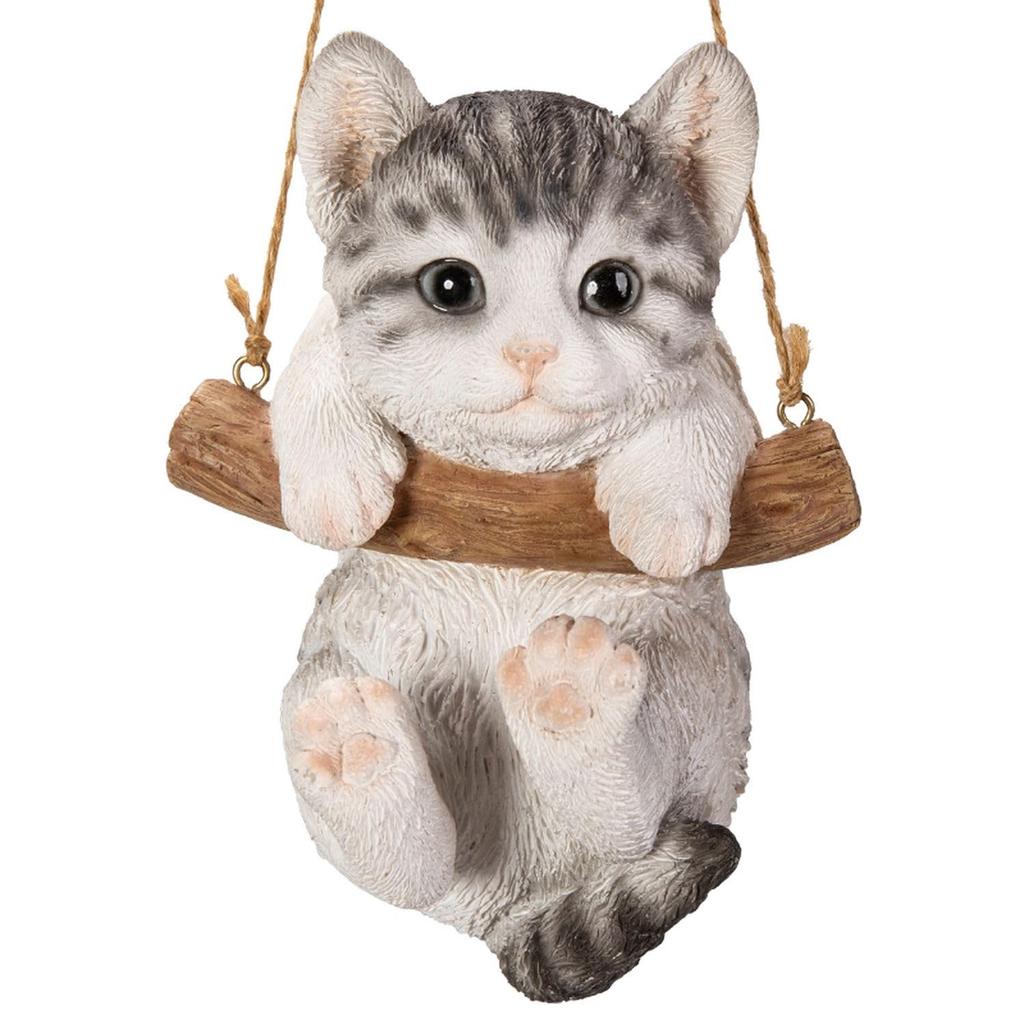 Ubia Tabby Cat Hanging Ornament, 10.2 X 9.8 X 14.6 Cm, Doll Figurine, Animal Ornament, Garden Decor, Realistic, Cute Cat, H16539-16