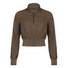 VAYLA Vintage Cropped Jackets Women Stand Collar Solid Color Casual Coats Slim Pocket Zip Up Harajuku Safari Style Outwear