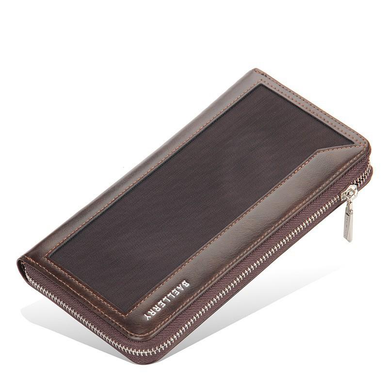 Men s Long Wallet European American Business Large Capacity Zipper Clutch Fashionable Bag 21X12X3 кофейный