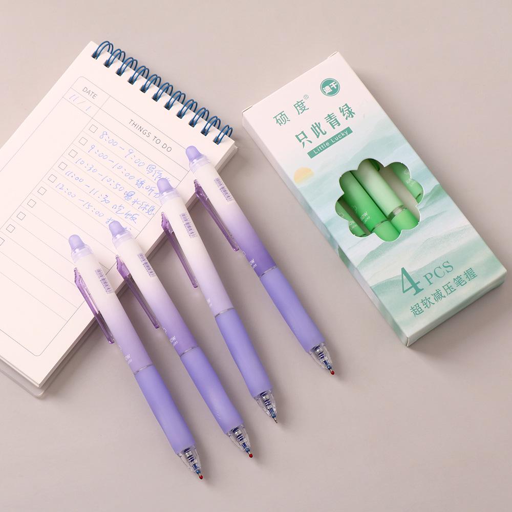 4-Pack Soft Grip Erasable Gel Pens - Quick-Drying, Click-Action Stationery for Students and Office Use