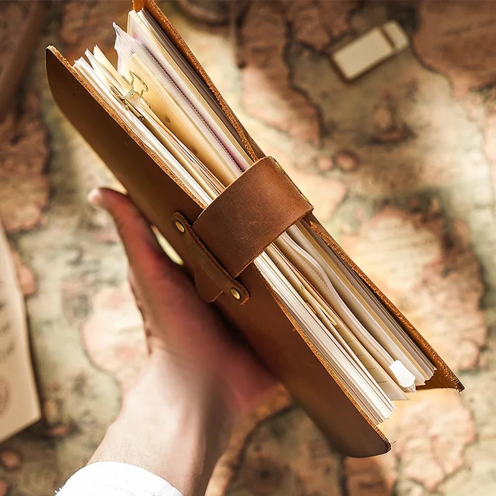 Vintage Design High Quality Natural Leather Rings Notebook A5 Size Diary Brass Binder Sketchbook Agenda Planner Stationery