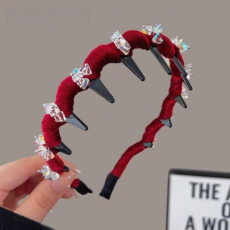Light Luxury Velvet Wavy Headband For Women With Rhinestone Embellishments Fashion Hair Accessories