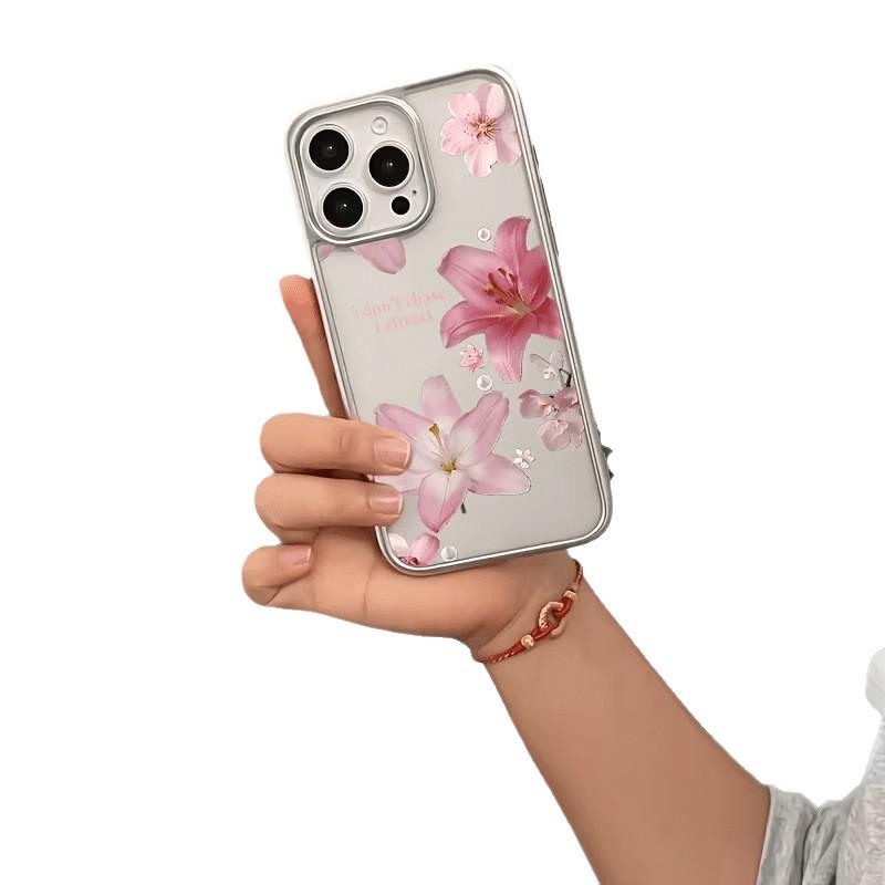 iPhone 17 Pink Case, Soft with Silver Frame, 15 Floral Design, Fits 16 Pro Max and 14 Pro.
