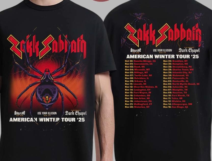 

Zakk Sabbath Winter Tour 2025 Schedule Spider Art Two Sided Unisex T-Shirt M