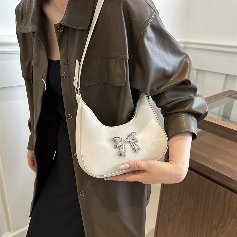 Trendy French-inspired Fashion Handbag 2024 Sweet Pink Bow Pu Shoulder Bag