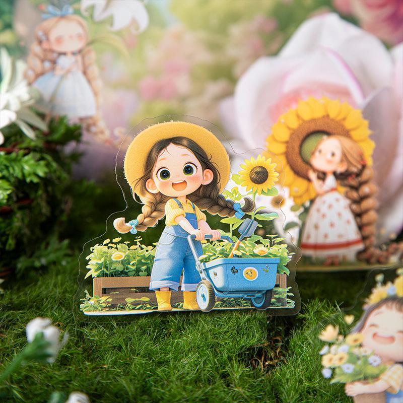 Beautiful Day Stickers: Flower Bush Series - Cartoon Girl DIY Journal Decoration