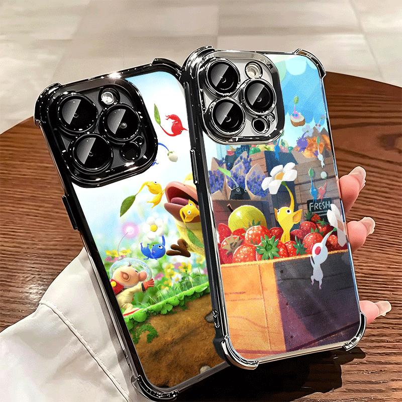 P-Pikmins Cute Game Soft Phone Case For iPhone 15 16 17 Air 14 Pro Max 16E Plus 13 12 Mini Plating Anti-Fall Fundas