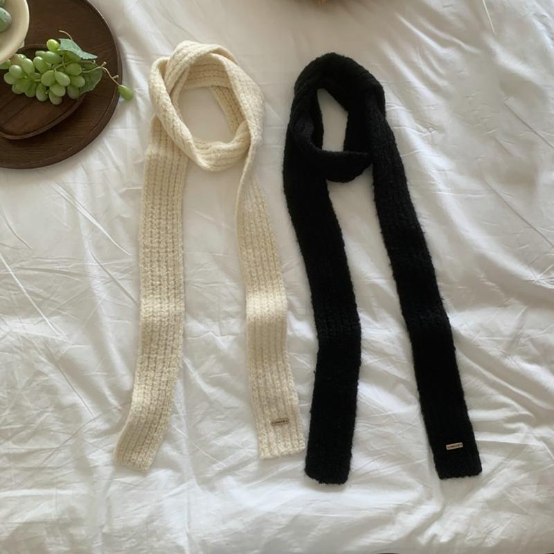 Ladies Harajuku Scarf Girls Narrow Type Knit Decorative Scarf with Cloth Decals