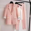 Dünne Jacke im koreanischen Sommerblazer im lässigen Stil mit weiten Beinen und zweiteiligen eleganten Hosensets für Damen im Büro-Business-Anzug